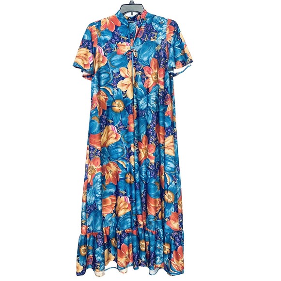 Vintage Granada Muu Muu Grandma Core Housecoat Mrs. Roper MuuMuu 1/4 Zip M - Picture 2 of 9